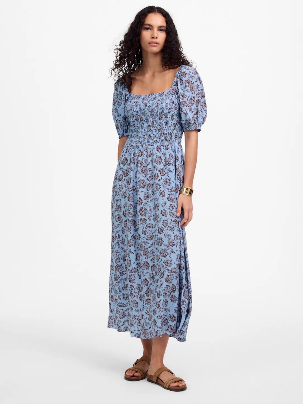 Madewell Smocked Puff-Sleeve Dress in Floral